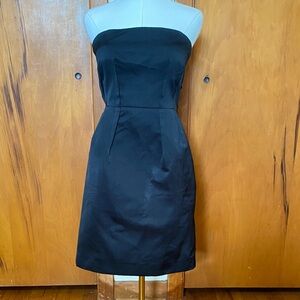 Theory LBD Little Black Dress Strapless Brushed Satin w/ Corset Bra Back Bow Zip